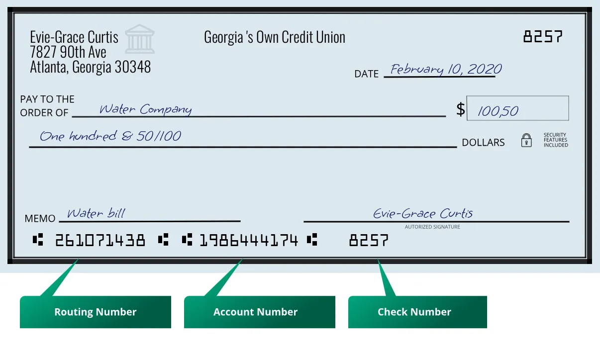 261071438 routing number Georgia 's Own Credit Union Atlanta