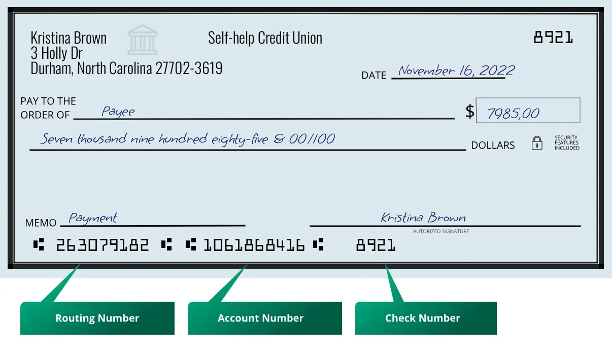 263079182 routing number on a paper check