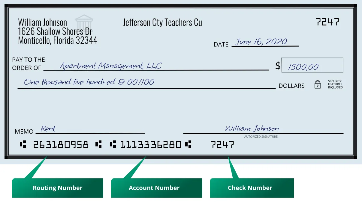263180958 routing number Jefferson Cty Teachers Cu Monticello