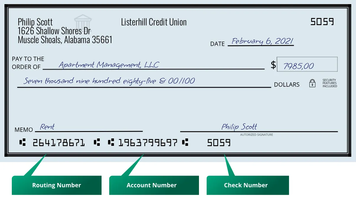 264178671 routing number Listerhill Credit Union Muscle Shoals