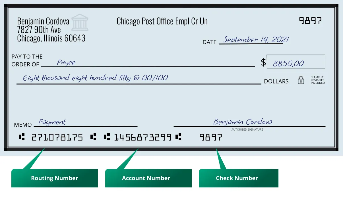 271078175 routing number Chicago Post Office Empl Cr Un Chicago