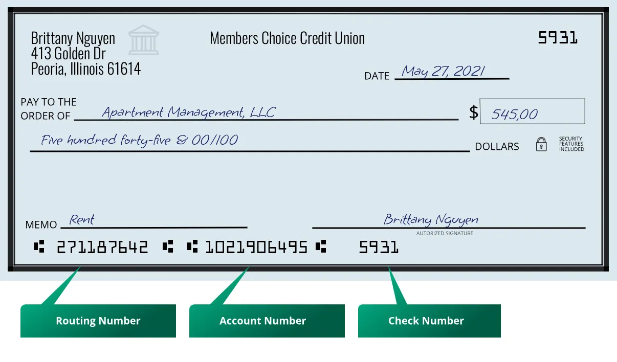 271187642 routing number Members Choice Credit Union Peoria