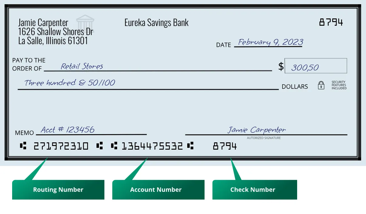 271972310 routing number Eureka Savings Bank La Salle