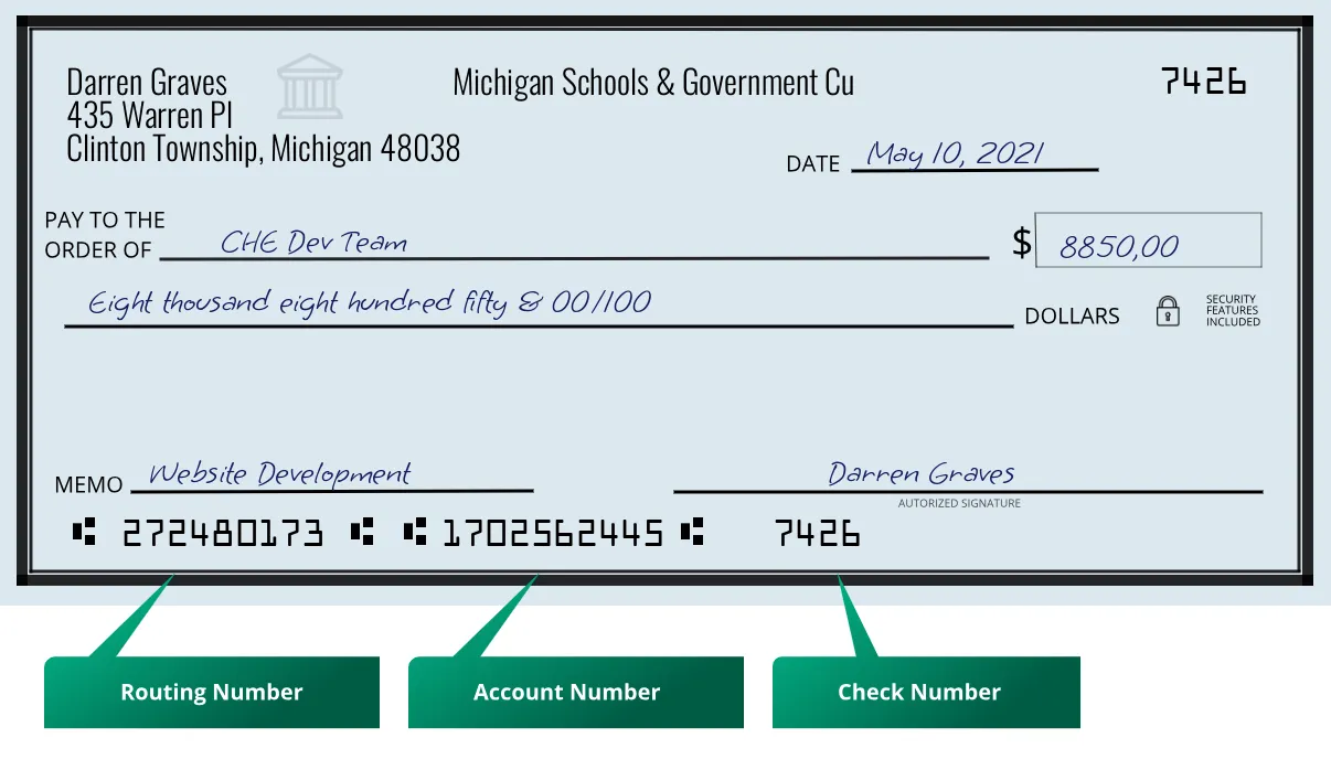 272480173 routing number Michigan Schools & Government Cu Clinton Township