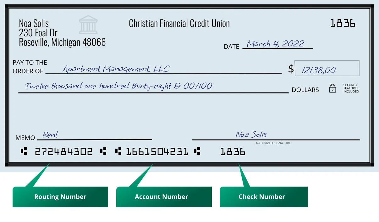 272484302 routing number Christian Financial Credit Union Roseville