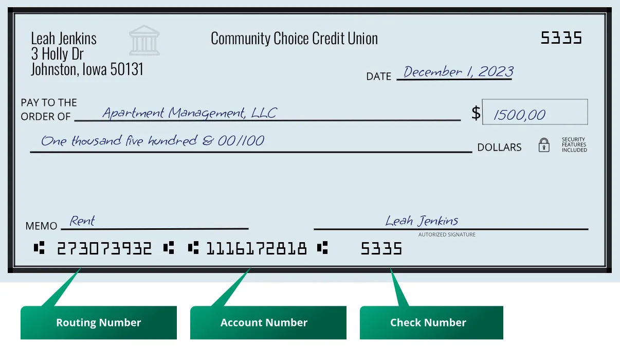 273073932 routing number Community Choice Credit Union Johnston