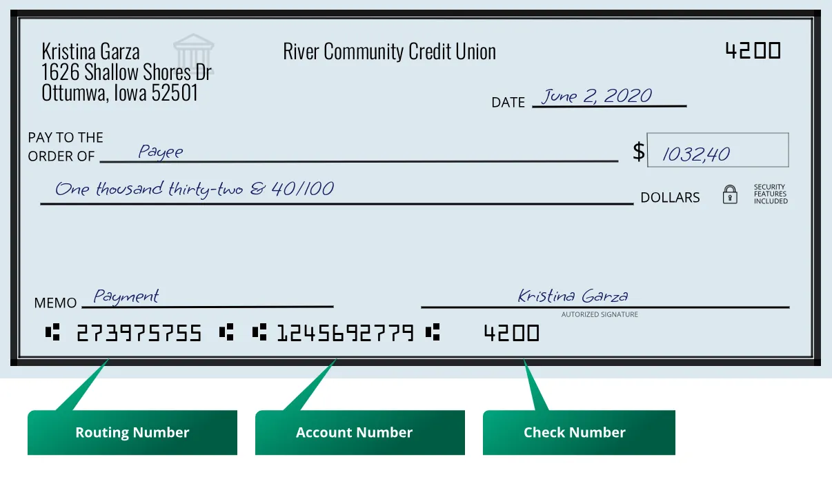273975755 routing number River Community Credit Union Ottumwa