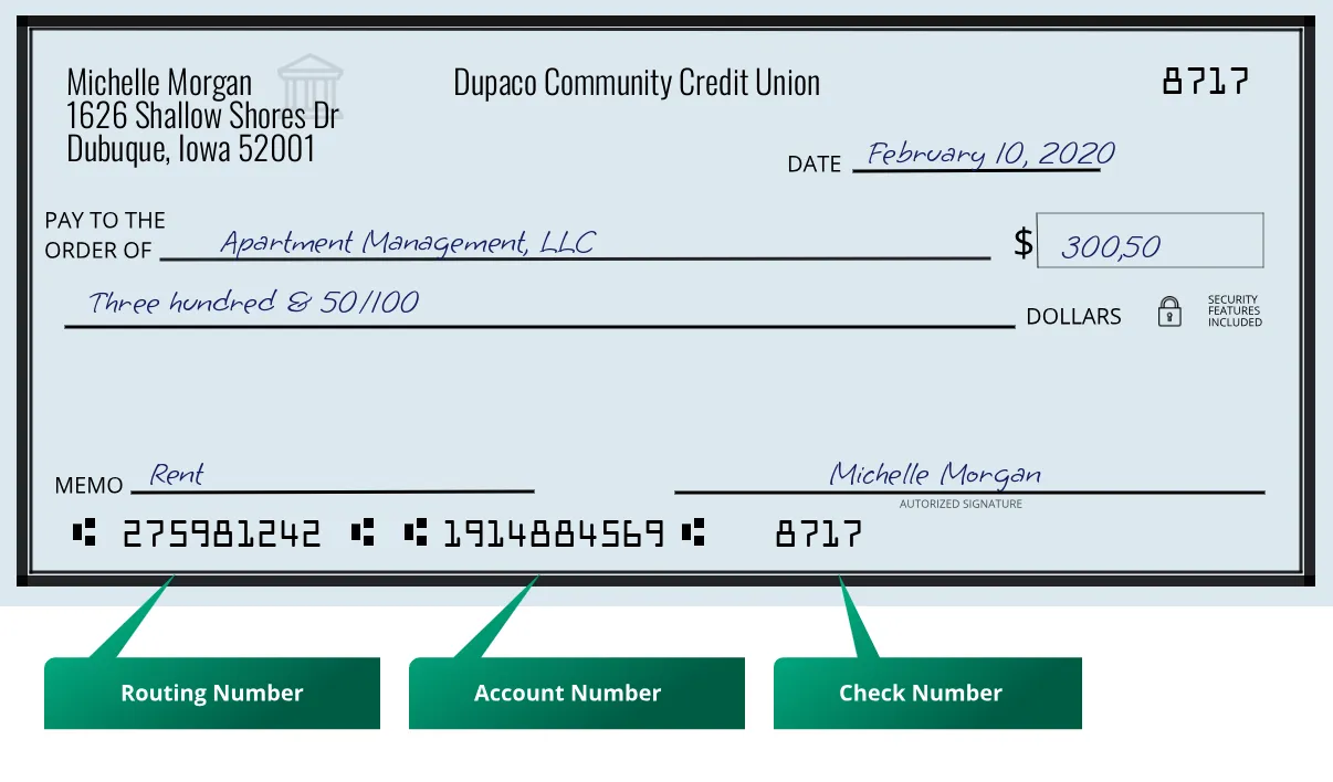 275981242 routing number Dupaco Community Credit Union Dubuque