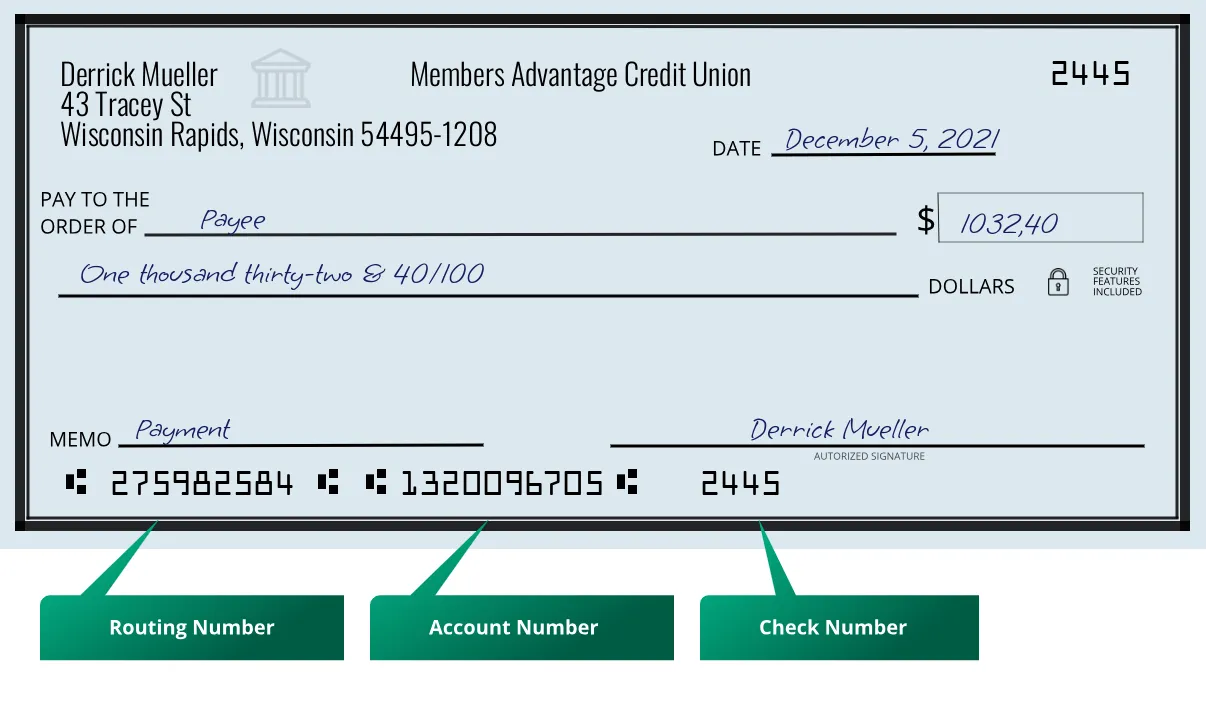 275982584 routing number Members Advantage Credit Union Wisconsin Rapids
