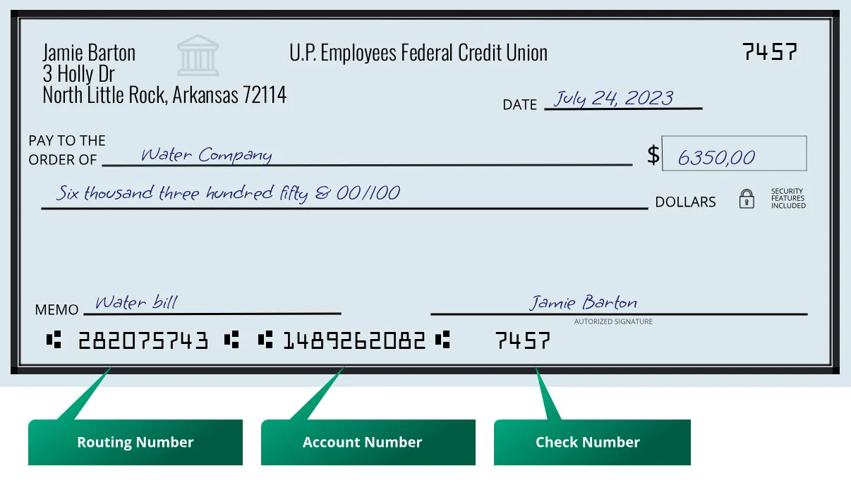 282075743 routing number U.p. Employees Federal Credit Union North Little Rock