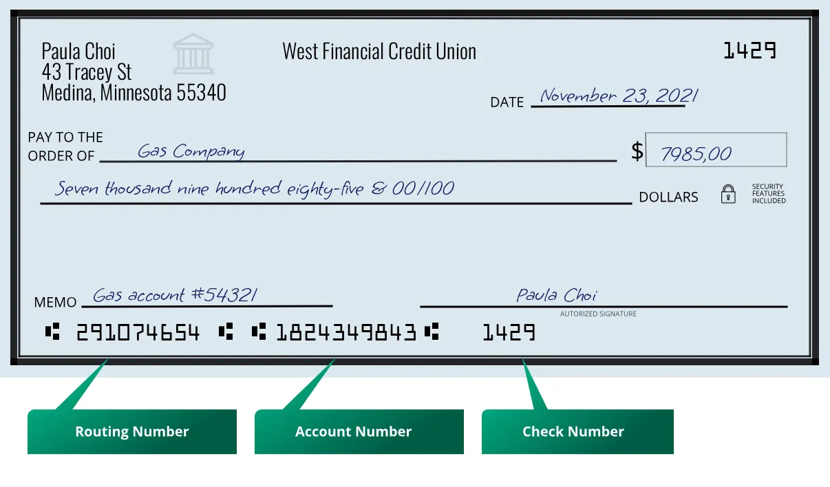 291074654 routing number West Financial Credit Union Medina