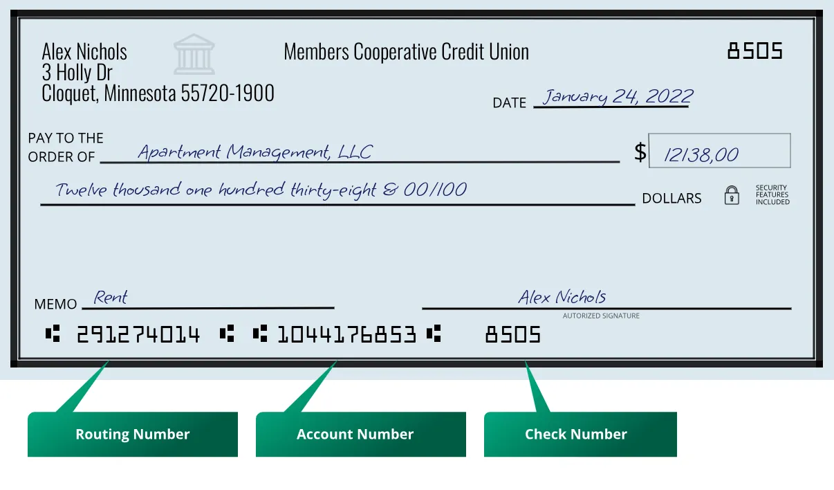 291274014 routing number Members Cooperative Credit Union Cloquet