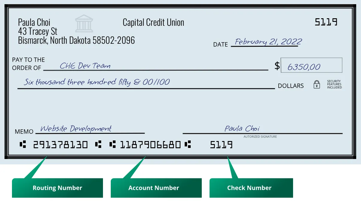 291378130 routing number Capital Credit Union Bismarck