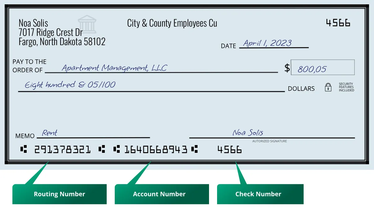 291378321 routing number City & County Employees Cu Fargo