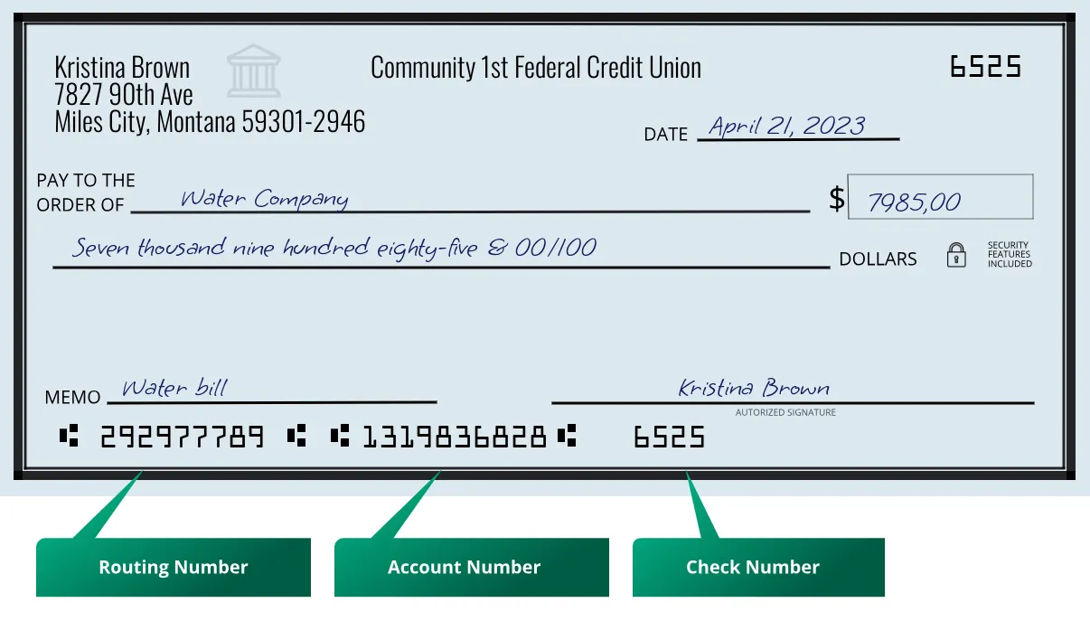 292977789 routing number Community 1st Federal Credit Union Miles City