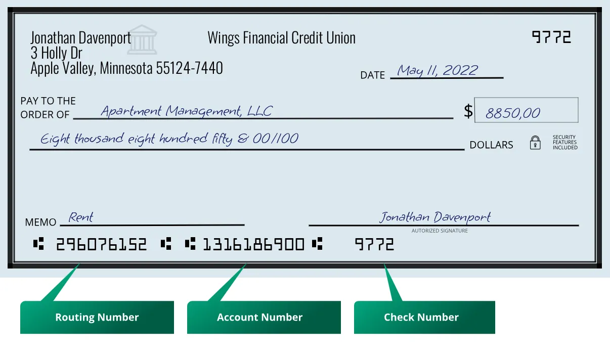 296076152 routing number Wings Financial Credit Union Apple Valley