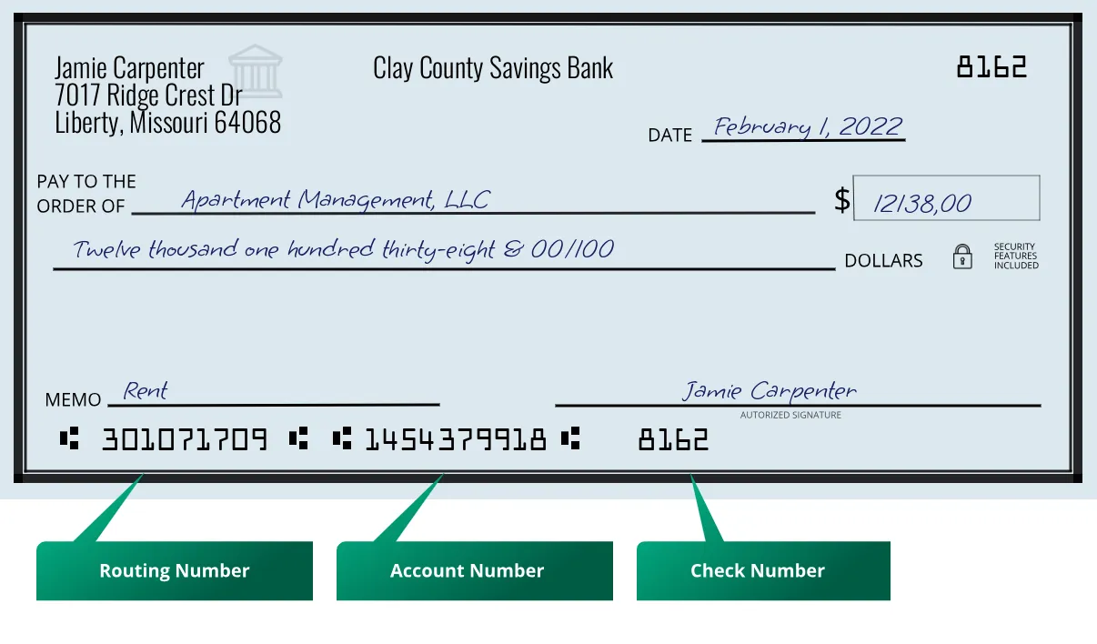 301071709 routing number Clay County Savings Bank Liberty