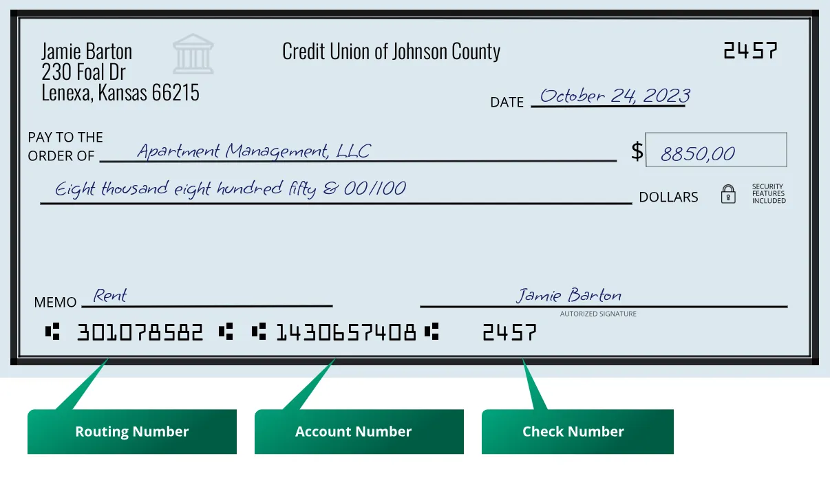 301078582 routing number Credit Union Of Johnson County Lenexa