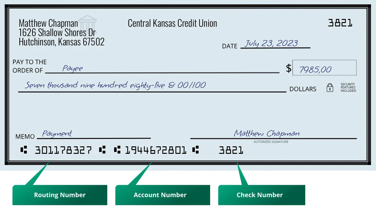 301178327 routing number Central Kansas Credit Union Hutchinson