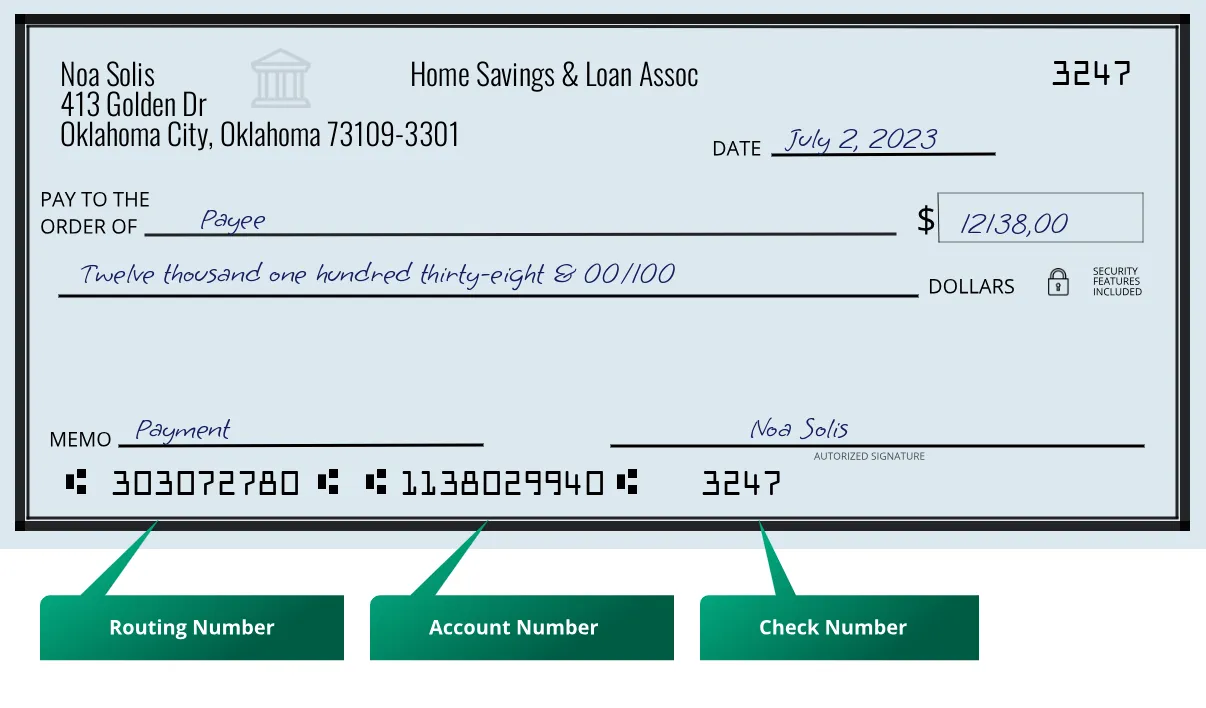 303072780 routing number Home Savings & Loan Assoc Oklahoma City