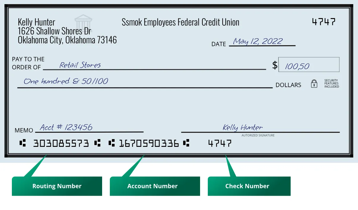 303085573 routing number Ssmok Employees Federal Credit Union Oklahoma City