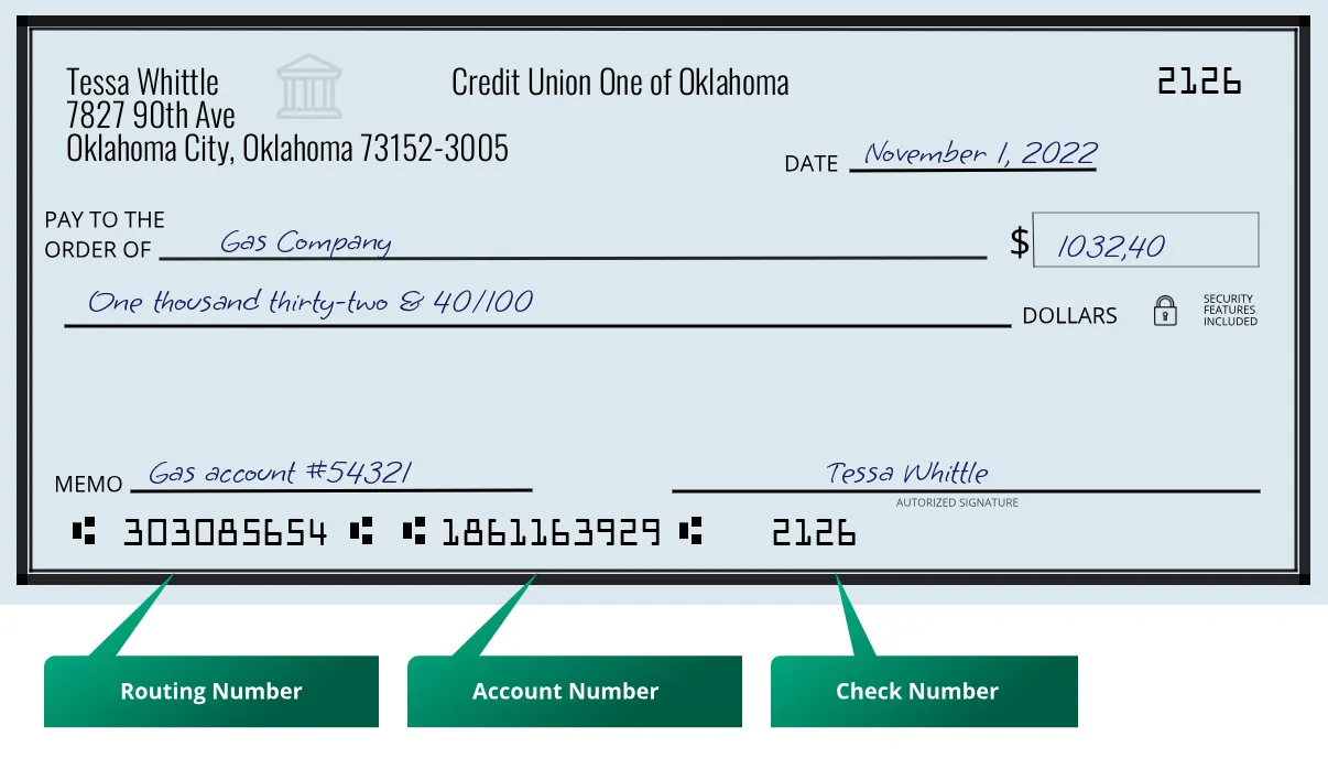 303085654 routing number Credit Union One Of Oklahoma Oklahoma City