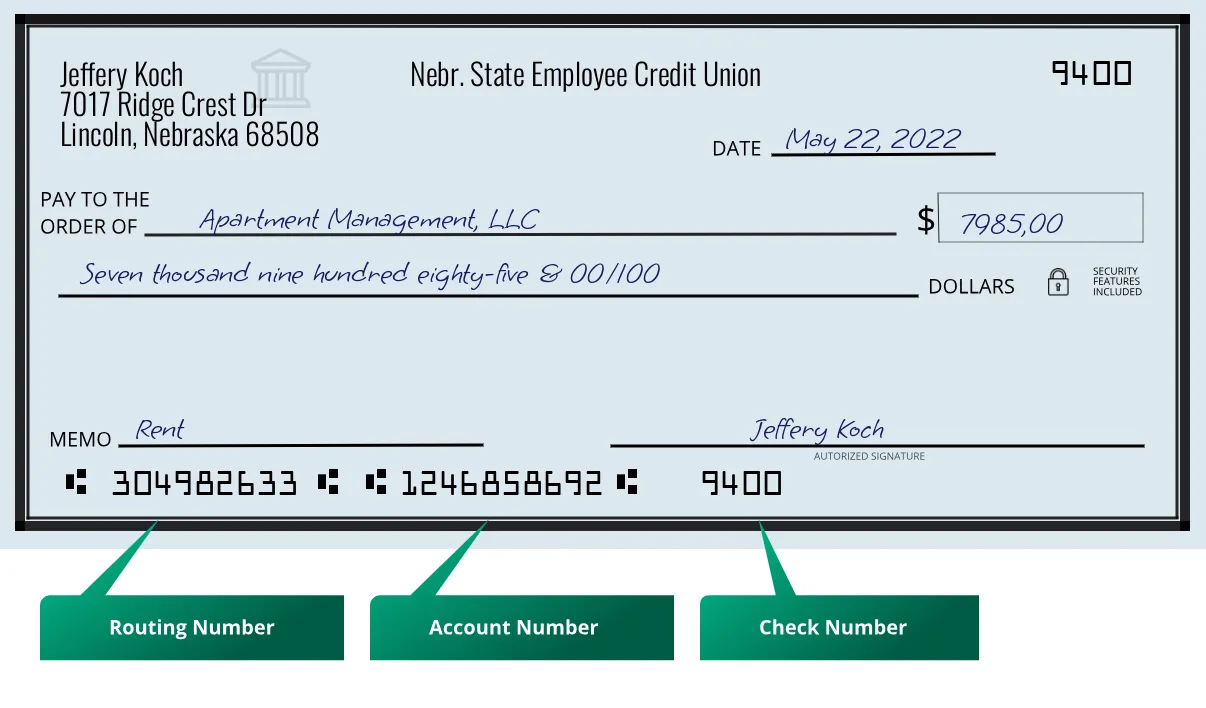 304982633 routing number Nebr. State Employee Credit Union Lincoln
