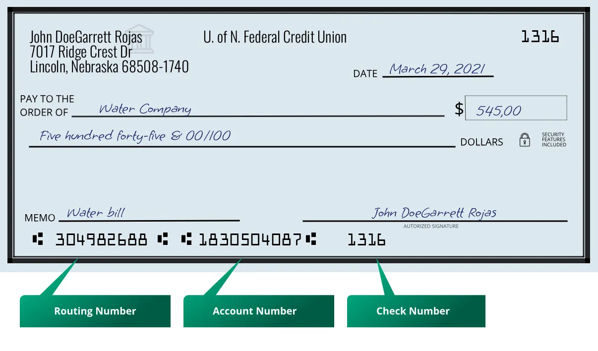 304982688 routing number U. Of N. Federal Credit Union Lincoln
