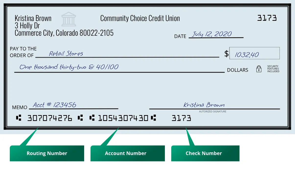 307074276 routing number Community Choice Credit Union Commerce City