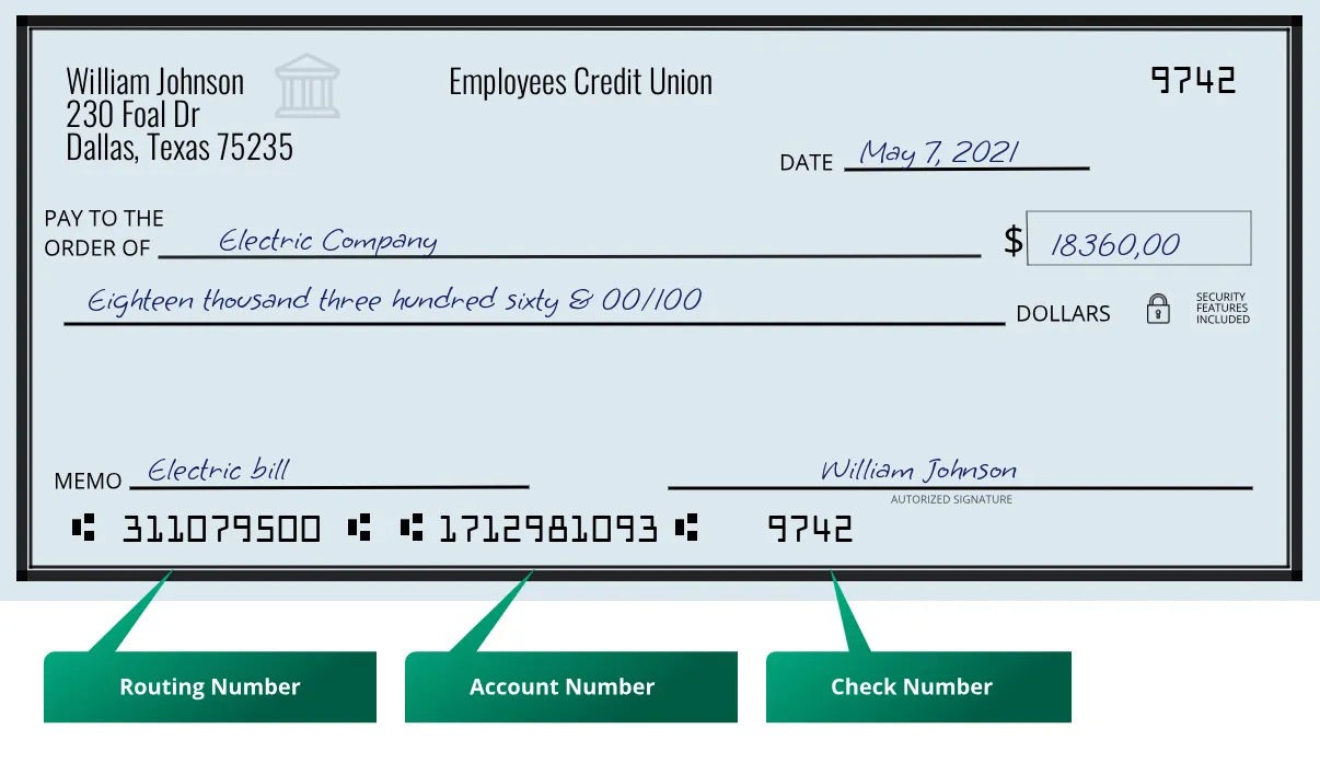 311079500 routing number Employees Credit Union Dallas