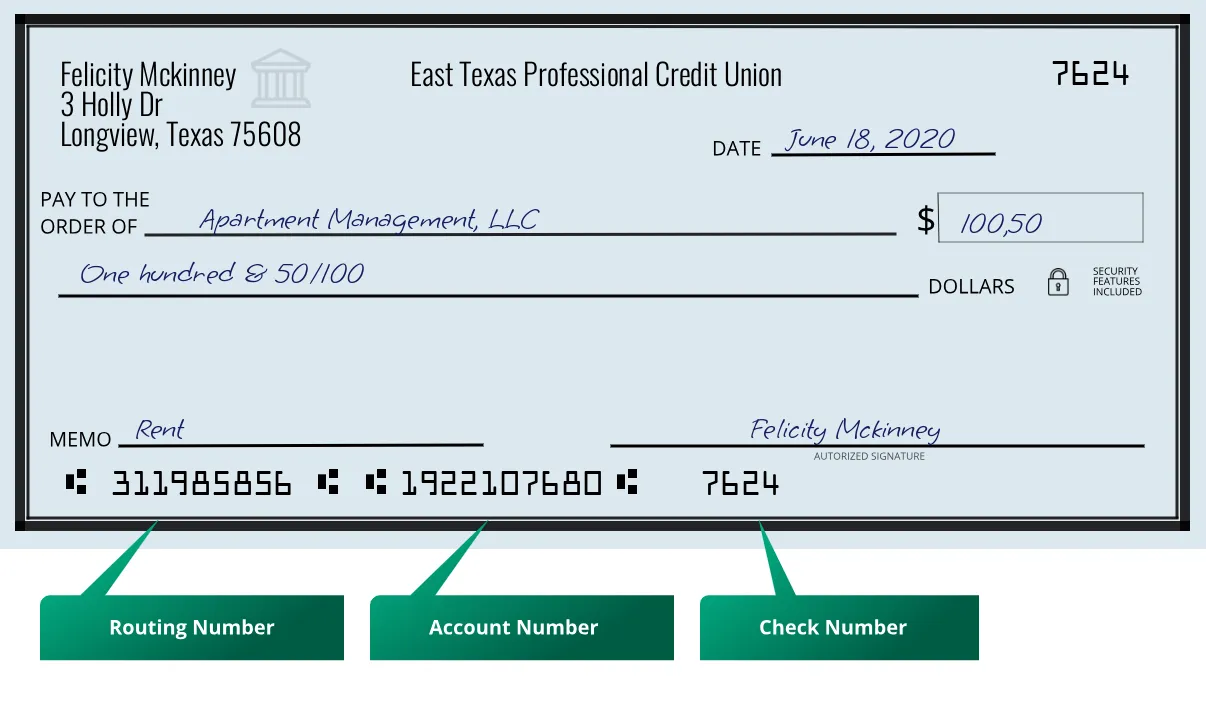 311985856 routing number East Texas Professional Credit Union Longview