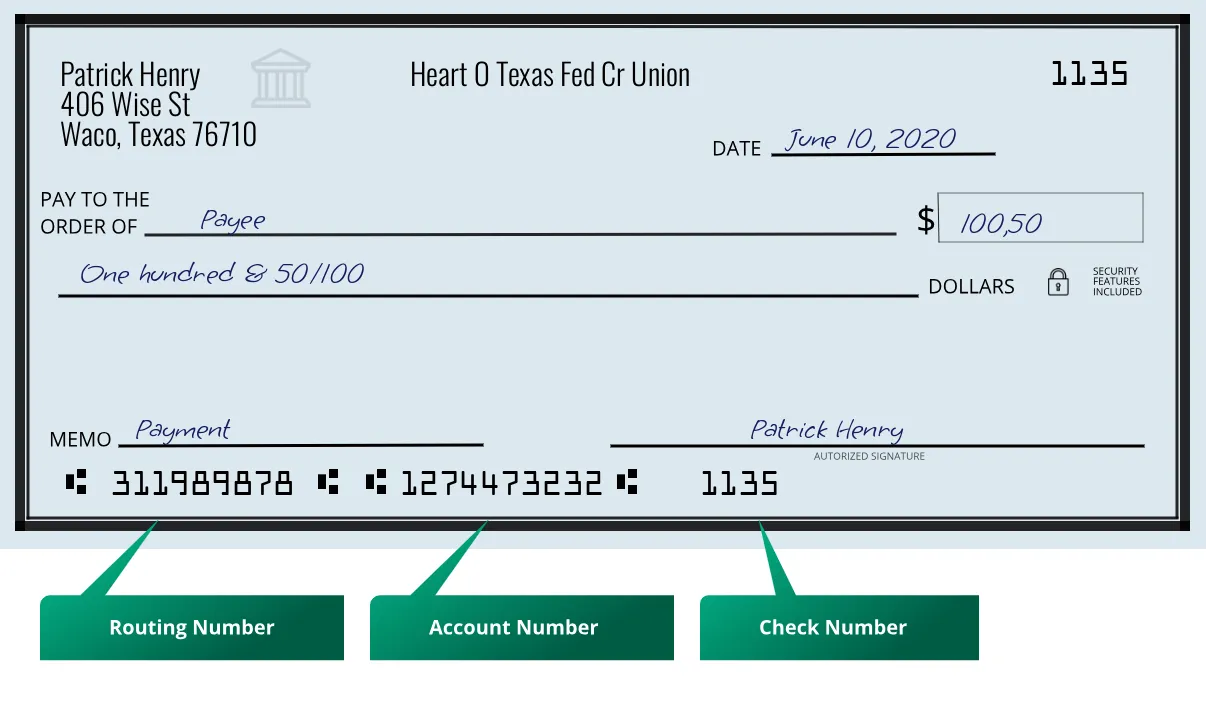 311989878 routing number Heart O Texas Fed Cr Union Waco