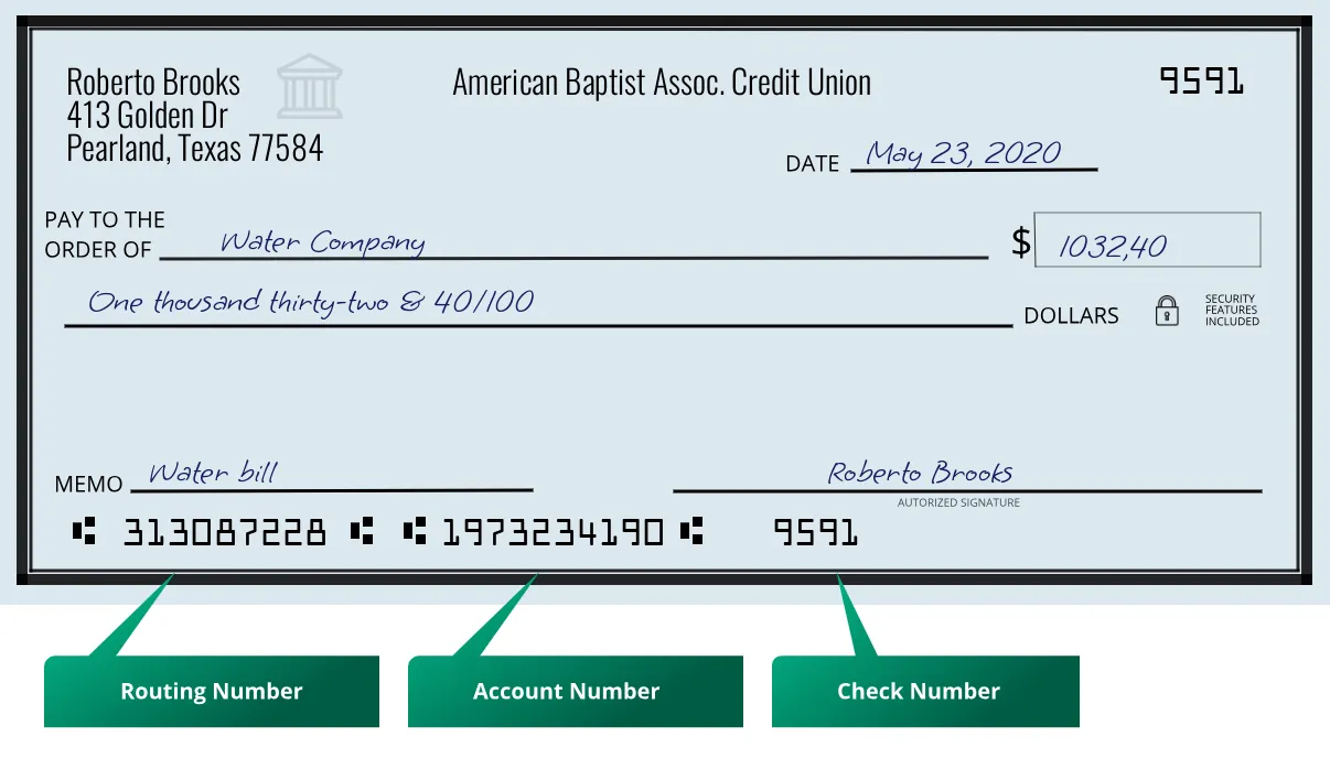 313087228 routing number American Baptist Assoc. Credit Union Pearland