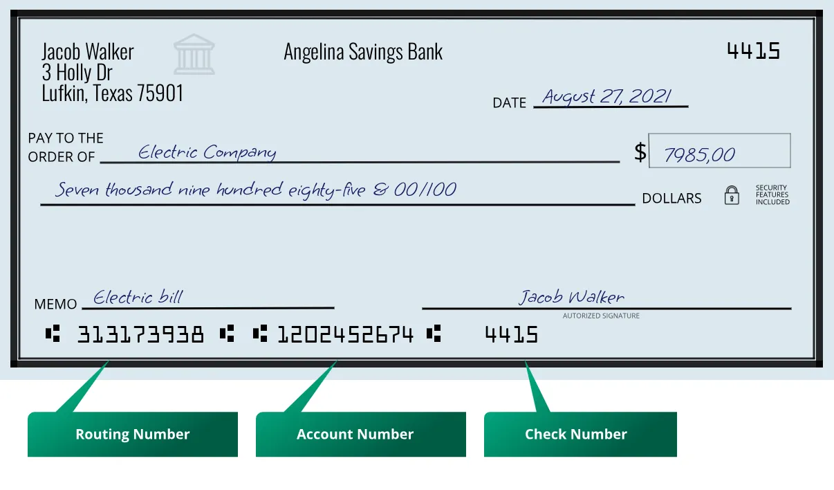 313173938 routing number Angelina Savings Bank Lufkin