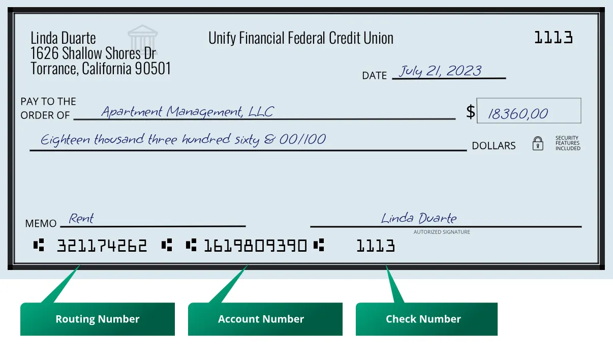 321174262 routing number Unify Financial Federal Credit Union Torrance