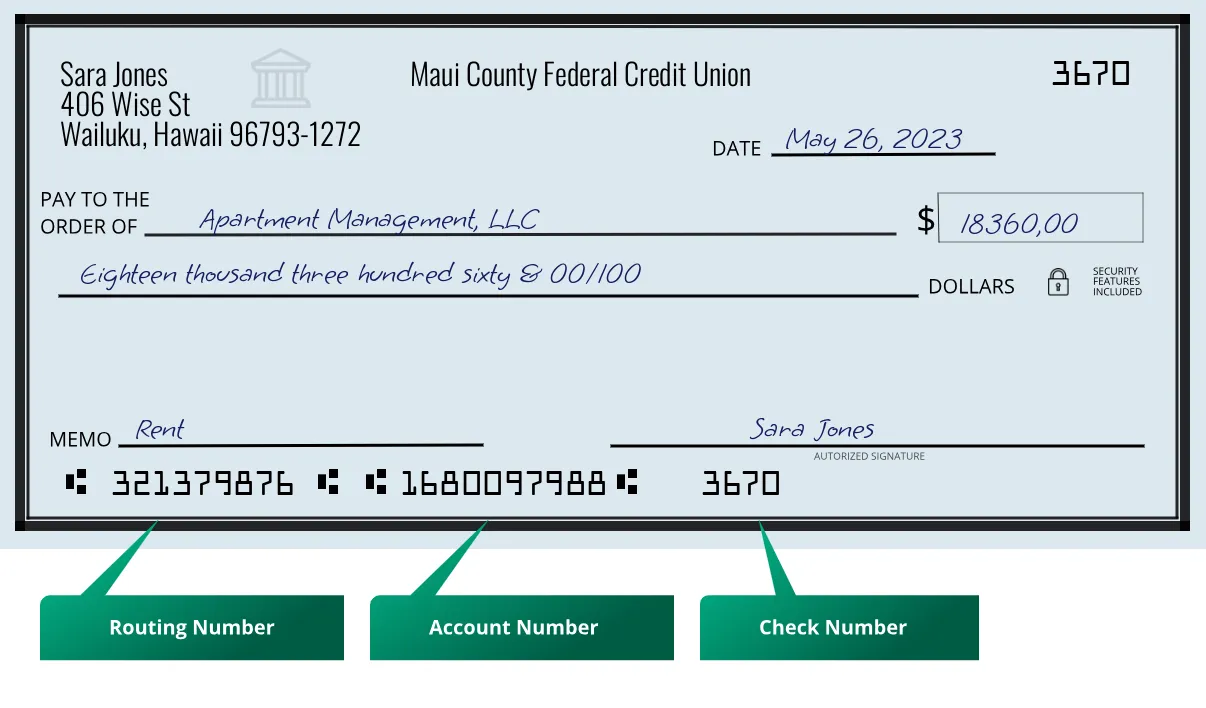 321379876 routing number Maui County Federal Credit Union Wailuku