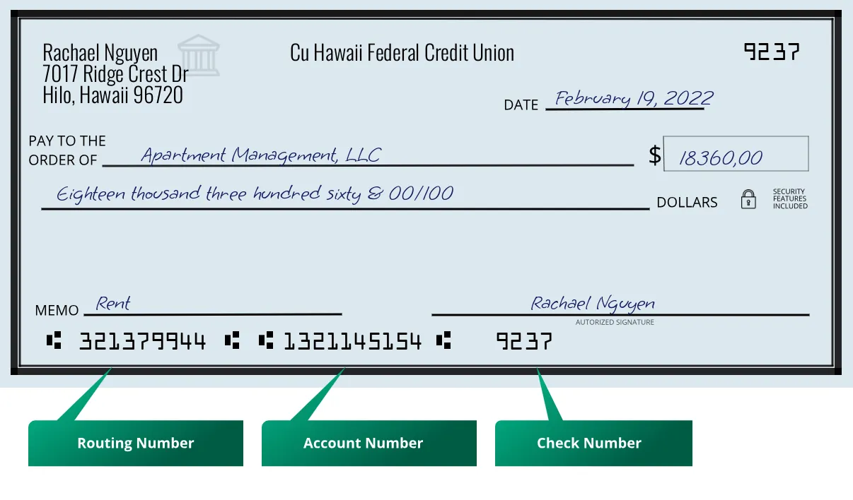 321379944 routing number Cu Hawaii Federal Credit Union Hilo