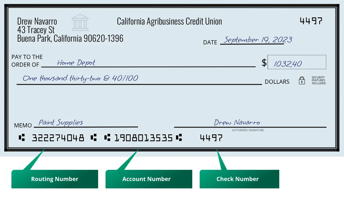 322274048 routing number California Agribusiness Credit Union Buena Park