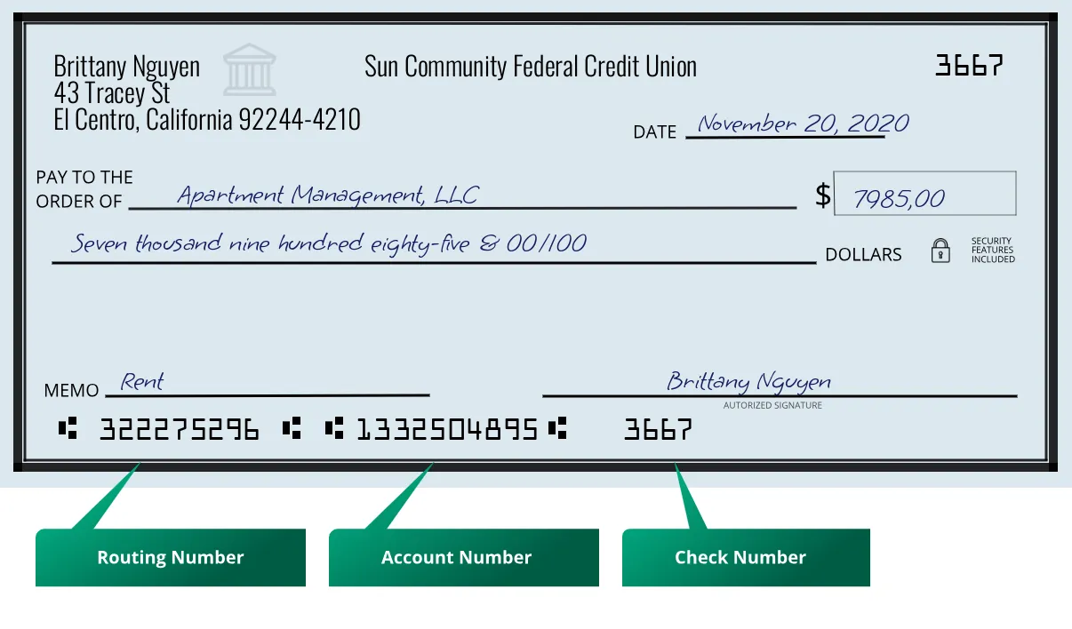 322275296 routing number Sun Community Federal Credit Union El Centro