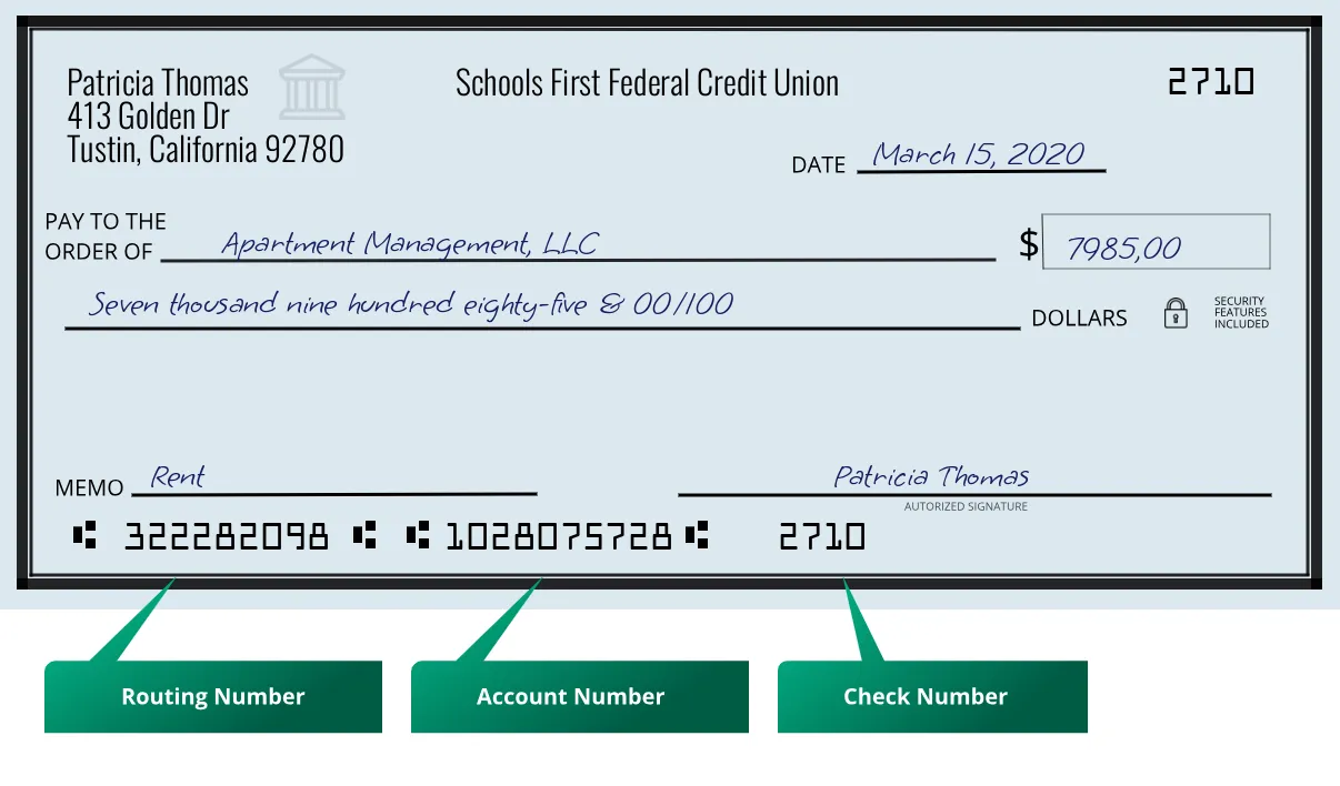 322282098 routing number Schools First Federal Credit Union Tustin