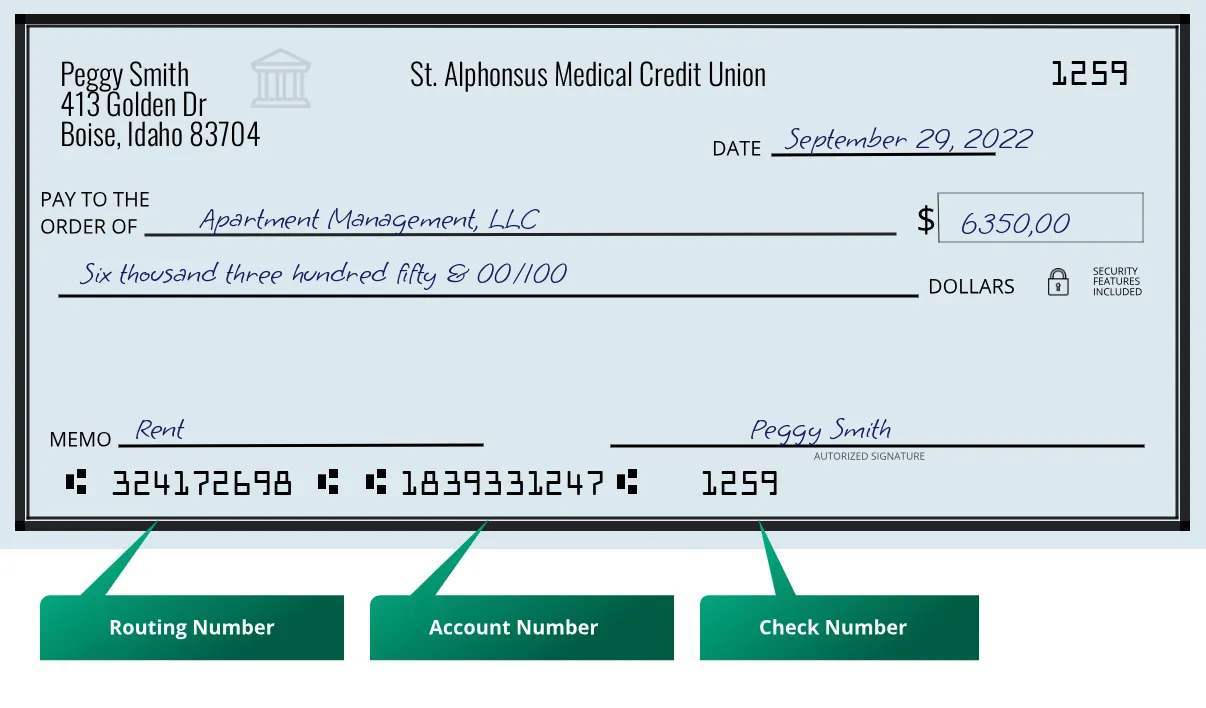 324172698 routing number St. Alphonsus Medical Credit Union Boise