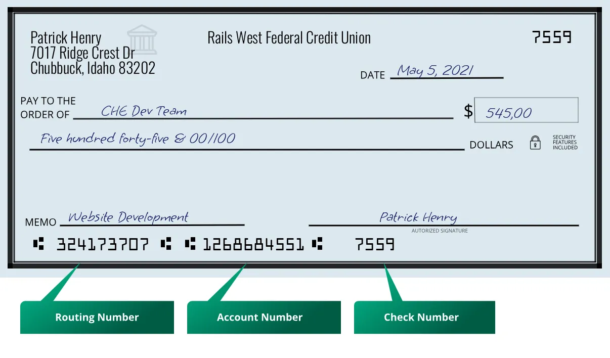 324173707 routing number Rails West Federal Credit Union Chubbuck
